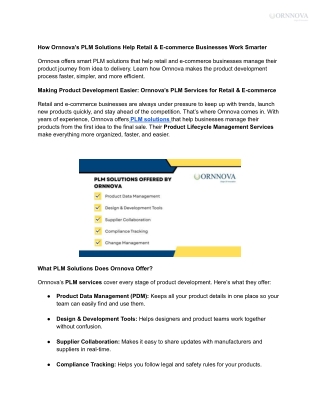 How Ornnova’s PLM Solutions Help Retail & E-commerce Businesses Work Smarter