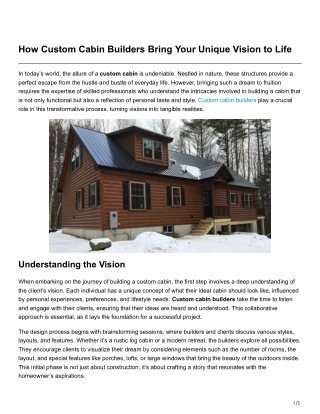 How Custom Cabin Builders Bring Your Unique Vision to Life