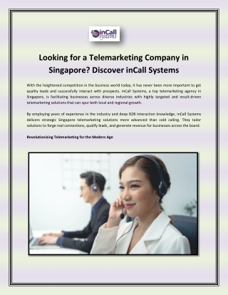 Looking for a Telemarketing Company in Singapore - Discover inCall Systems