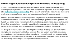 Hydraulic grabbers for recycling
