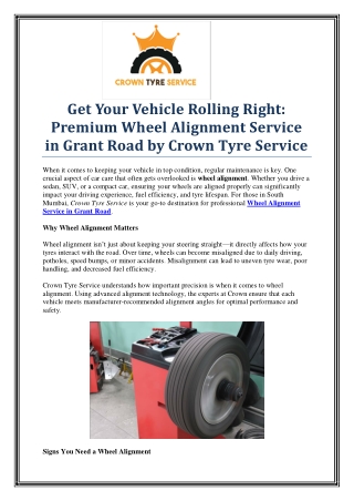 Top-Quality Wheel Alignment Service in Grant Road – Crown Tyre Service