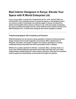 Best Interior Designers in Kenya Elevate Your Space with R World Enterprise Ltd.