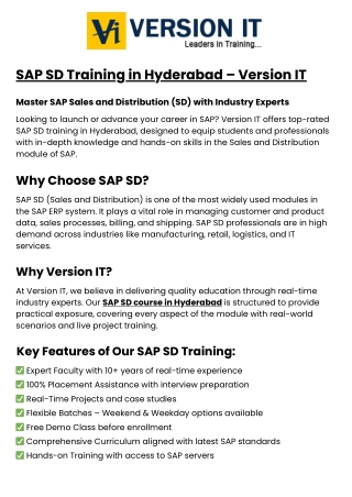 SAP SD Training in Hyderabad | SAP SD Course in Hyderabad – Version IT