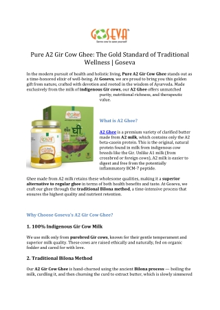 Pure A2 Gir Cow Ghee - The Gold Standard of Traditional Wellness  Goseva
