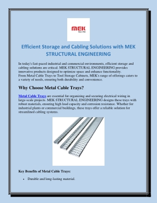 Efficient Storage and Cabling Solutions with MEK STRUCTURAL ENGINEERING