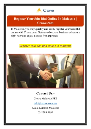 Register Your Sdn Bhd Online In Malaysia | Crowe.com