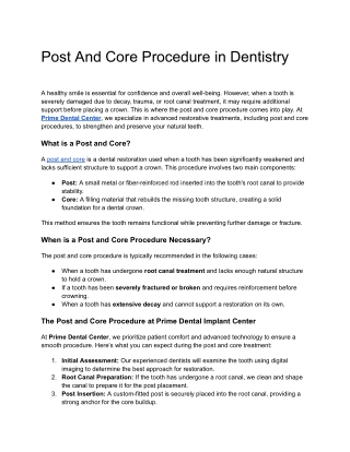 Post And Core Procedure in Dentistry