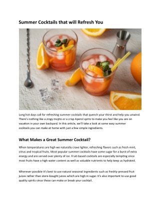 Summer Cocktails that will Refresh You