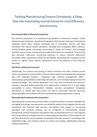 Tackling Manufacturing Finance Complexity A Deep Dive into Automating Journal Entries for Cost Efficiency and Accuracy