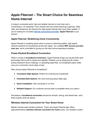 Apple Fibernet – The Smart Choice for Seamless Home Internet