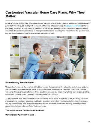 Customized Vascular Home Care Plans Why They Matter