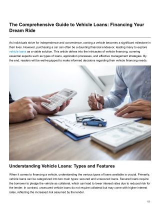The Comprehensive Guide to Vehicle Loans Financing Your Dream Ride