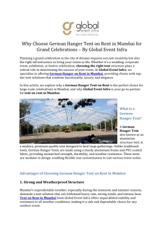 Why Choose German Hanger Tent on Rent in Mumbai for Grand Celebrations – By Global Event Infra