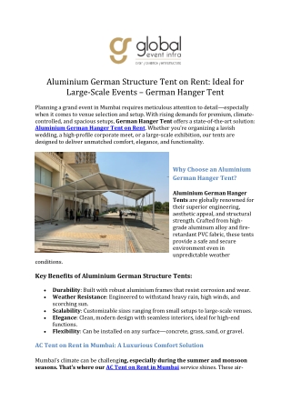 Aluminium German Structure Tent on Rent - Ideal for Large-Scale Events – German Hanger Tent