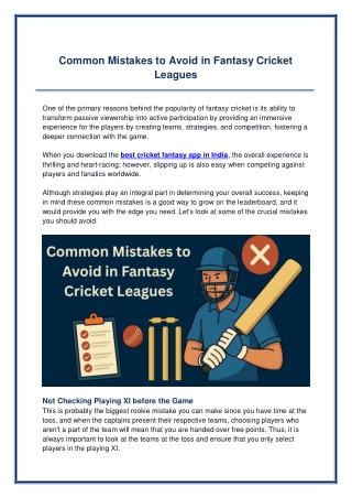 Common Mistakes to Avoid in Fantasy Cricket Leagues