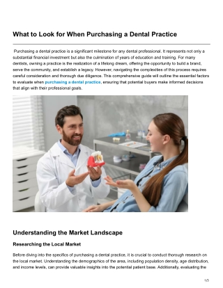 What to Look for When Purchasing a Dental Practice