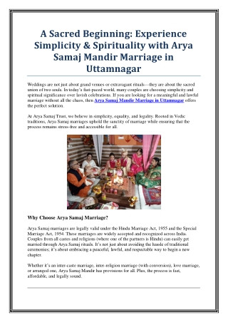 Trusted Arya Samaj Mandir Marriage in Uttamnagar by Arya Samaj Trust