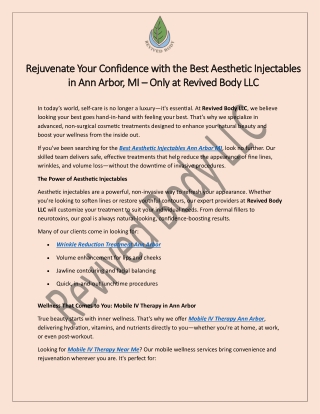 Rejuvenate Your Confidence with the Best Aesthetic Injectables in Ann Arbor