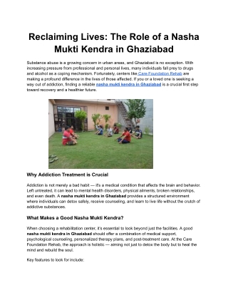 The Role of a Nasha Mukti Kendra in Ghaziabad