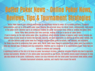 Better Poker News - Latest Online Poker News, Reviews & Tournament Strategies