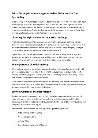 Bridal Makeup in Yamunanagar: A Perfect Makeover For Your Special Day