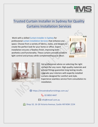 Trusted Curtain Installer in Sydney for Quality Curtains Installation Services