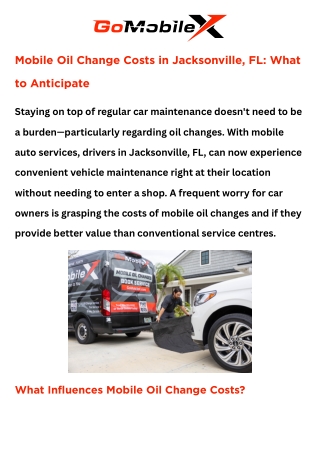 Mobile Oil Change Prices Jacksonville FL  GoMobileX Service Rates
