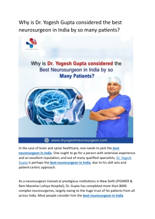 Why is Dr. Yogesh Gupta considered the best neurosurgeon in India by so many patients