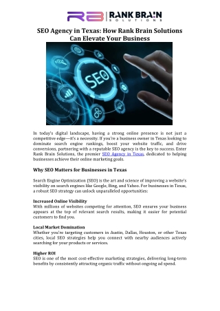 SEO Agency in Texas How Rank Brain Solutions Can Elevate Your Business