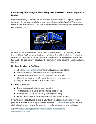 Calculate Axle Weights Accurately with PayMaxx – Maximize Payload & Profits