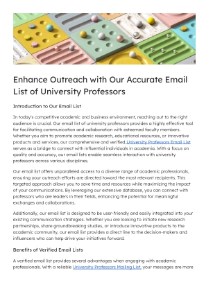 Enhance Outreach with Our Accurate Email List of University Professors