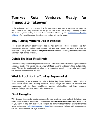 Turnkey Retail Ventures Ready for Immediate Takeover