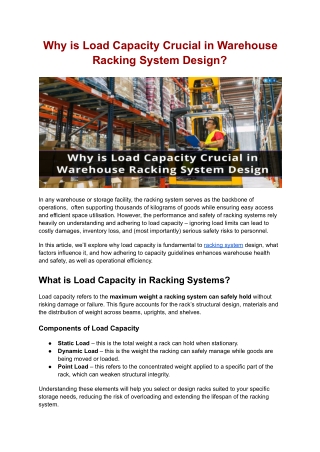 Why is Load Capacity Crucial in Warehouse Racking System Design?