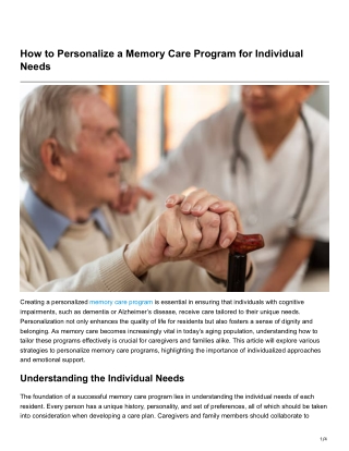 How to Personalize a Memory Care Program for Individual Needs