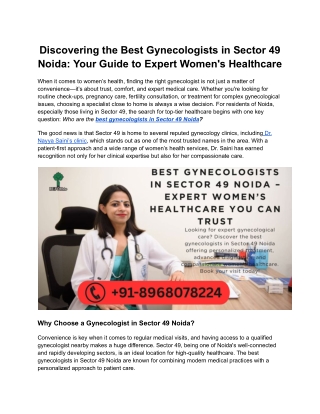 Discovering the Best Gynecologists in Sector 49 Noida