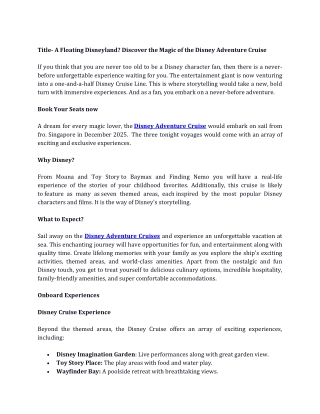 A Floating Disneyland Discover the Magic of the Disney Adventure Cruise