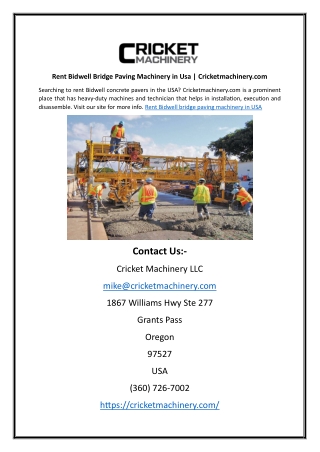 Rent Bidwell Bridge Paving Machinery in Usa  Cricketmachinery.com