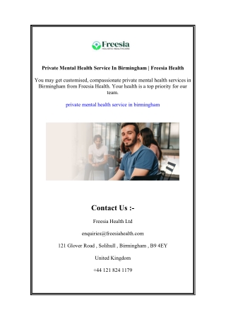 Private Mental Health Service In Birmingham | Freesia Health