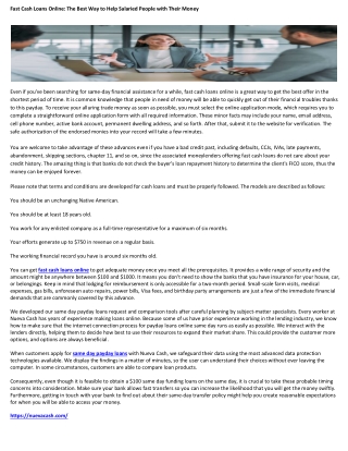 Fast Cash Loans Online The Best Way to Help Salaried People with Their Money