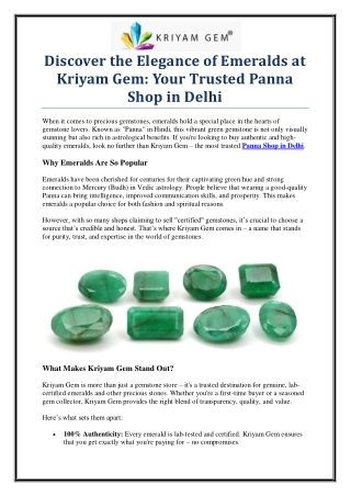 Discover the Best Panna Shop in Delhi – Kriyam Gem