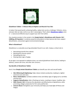 Glutathione Tablets for Skin Glow – With Vitamin C & E