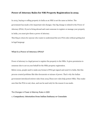 Power of Attorney Rules for NRI Property Registration in 2025