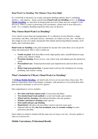 Hand Wash Car Detailing: The Ultimate Clean, Done Right