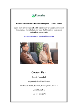 Memory Assessment Services Birmingham | Freesia Health