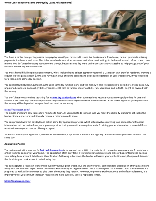 When Can You Receive Same Day Payday Loans Advancements