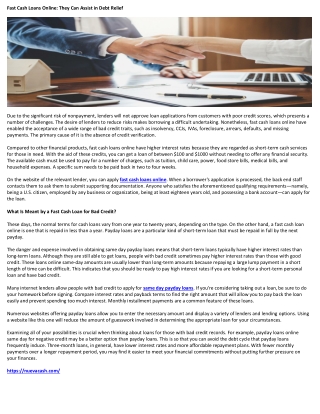 Fast Cash Loans Online They Can Assist in Debt Relief