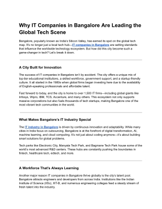 Why IT Companies in Bangalore Are Leading the Global Tech Scene
