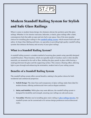Modern Standoff Railing System for Stylish and Safe Glass Railings