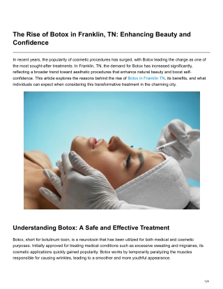 The Rise of Botox in Franklin TN Enhancing Beauty and Confidence