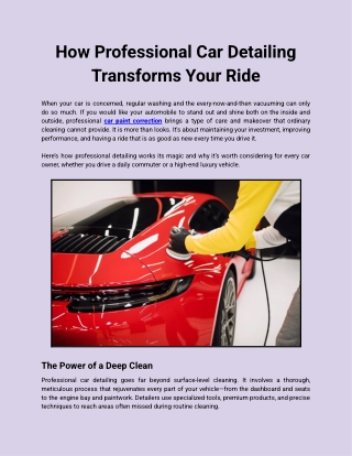 How Professional Car Detailing Transforms Your Ride